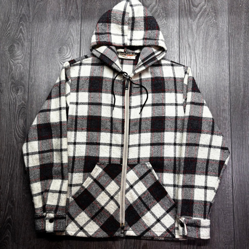 Vintage SportChief Explorer Jacket Plaid Wool Blend Hooded Zip Up Mens Large